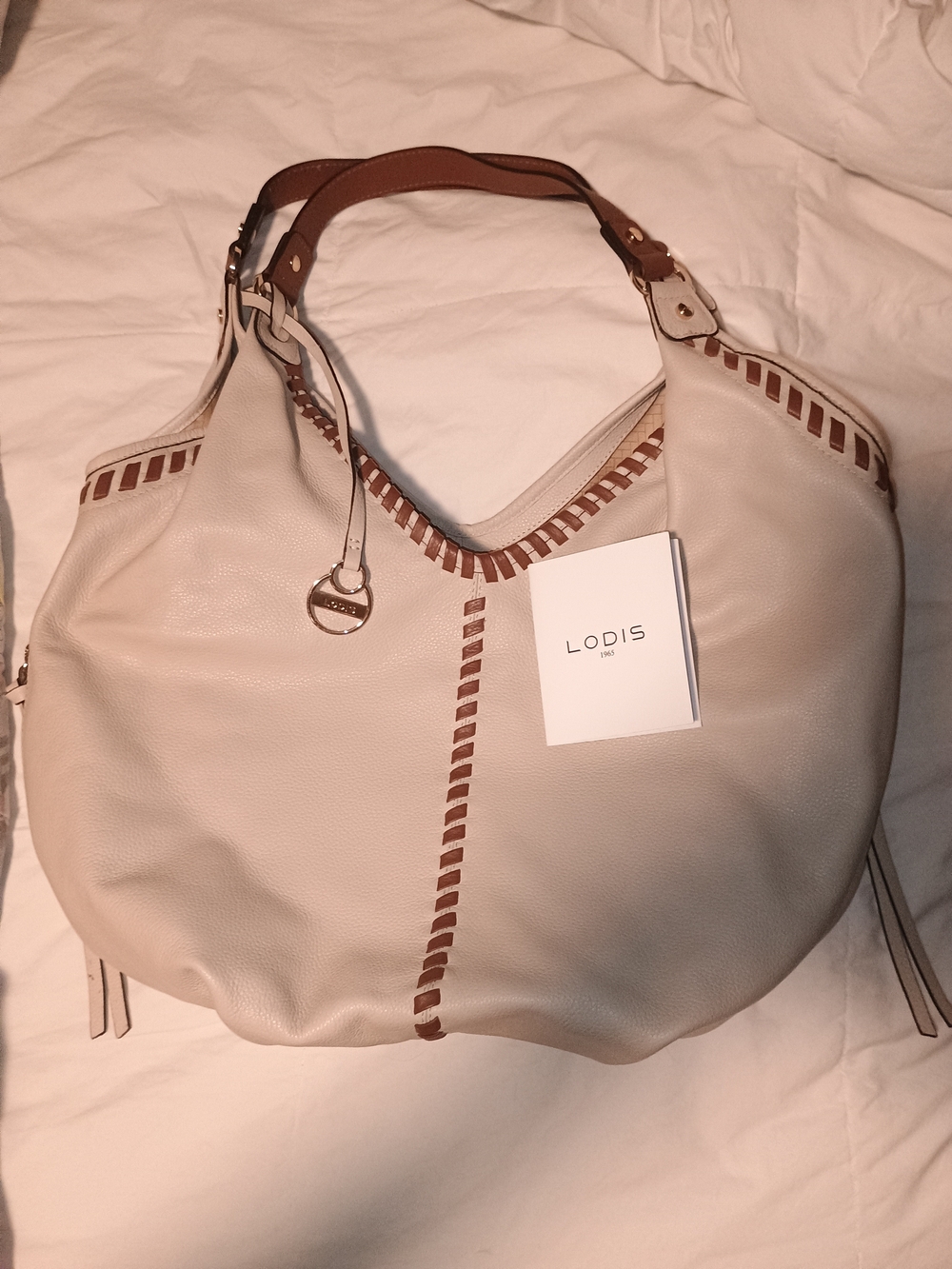 Lodis HOBO Cream & Brown Bag real leather NWT